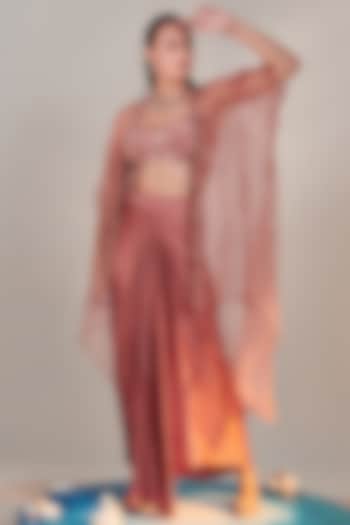 Salmon Pink Silk Satin Draped Skirt Set by One Knot One