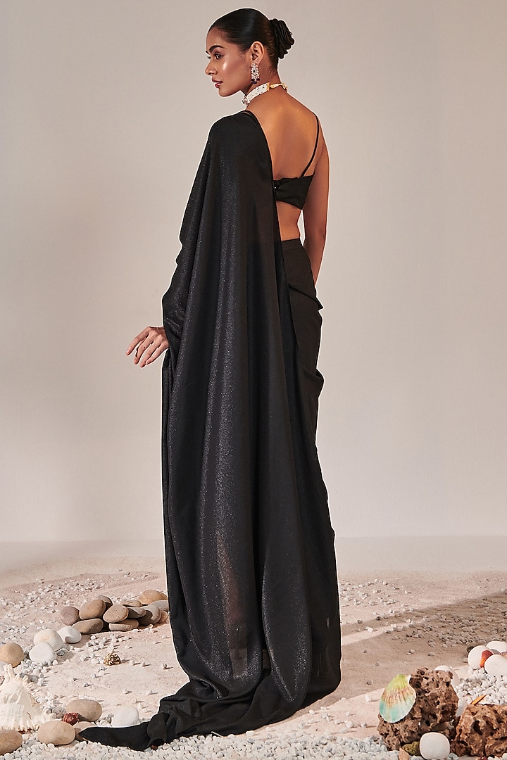 Black Metallic Georgette Pre-Stitched Wedding Saree Set by One Knot One By Ashna at Pernia's Pop Up Shop