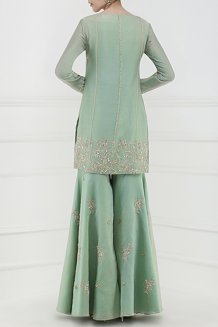 Sage green embroidered sharara pants set available only at Pernia's Pop Up Shop.