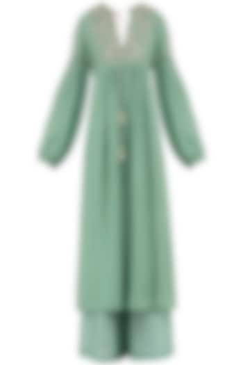 Aqua green embroidered kurta with palazzo pants available only at Pernia's Pop Up Shop.
