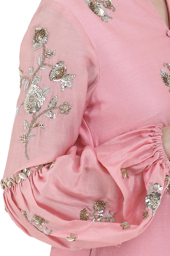 Peony pink embroidered kurta with palazzo pants available only at Pernia's Pop Up Shop.