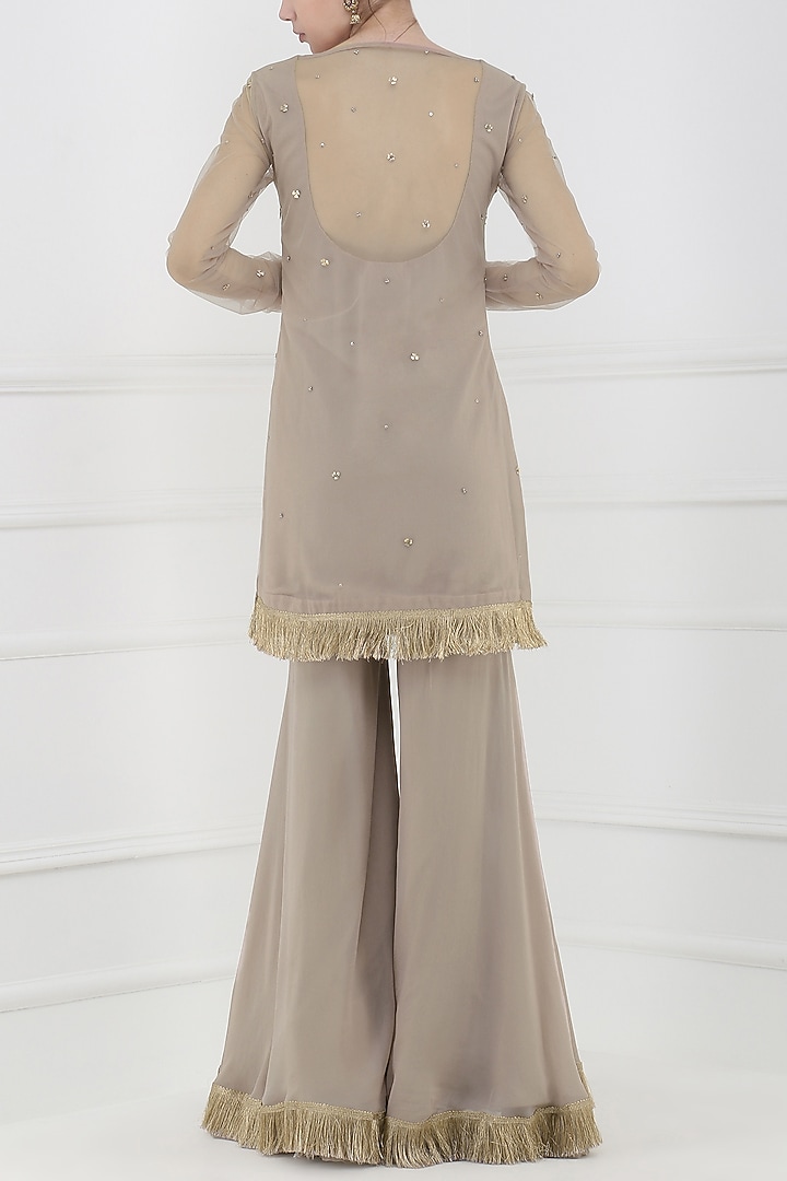 Taupe embroidered sharara pants set available only at Pernia's Pop Up Shop.