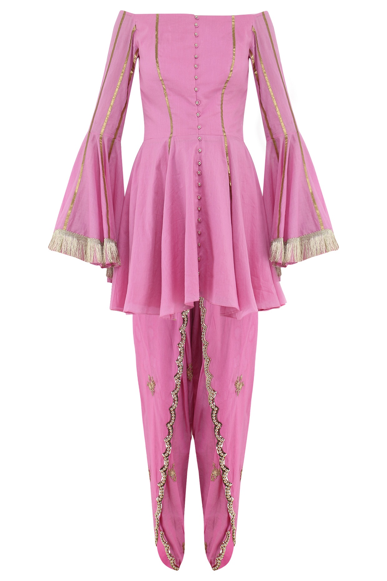 Rose pink embroidered peplum kurta with 