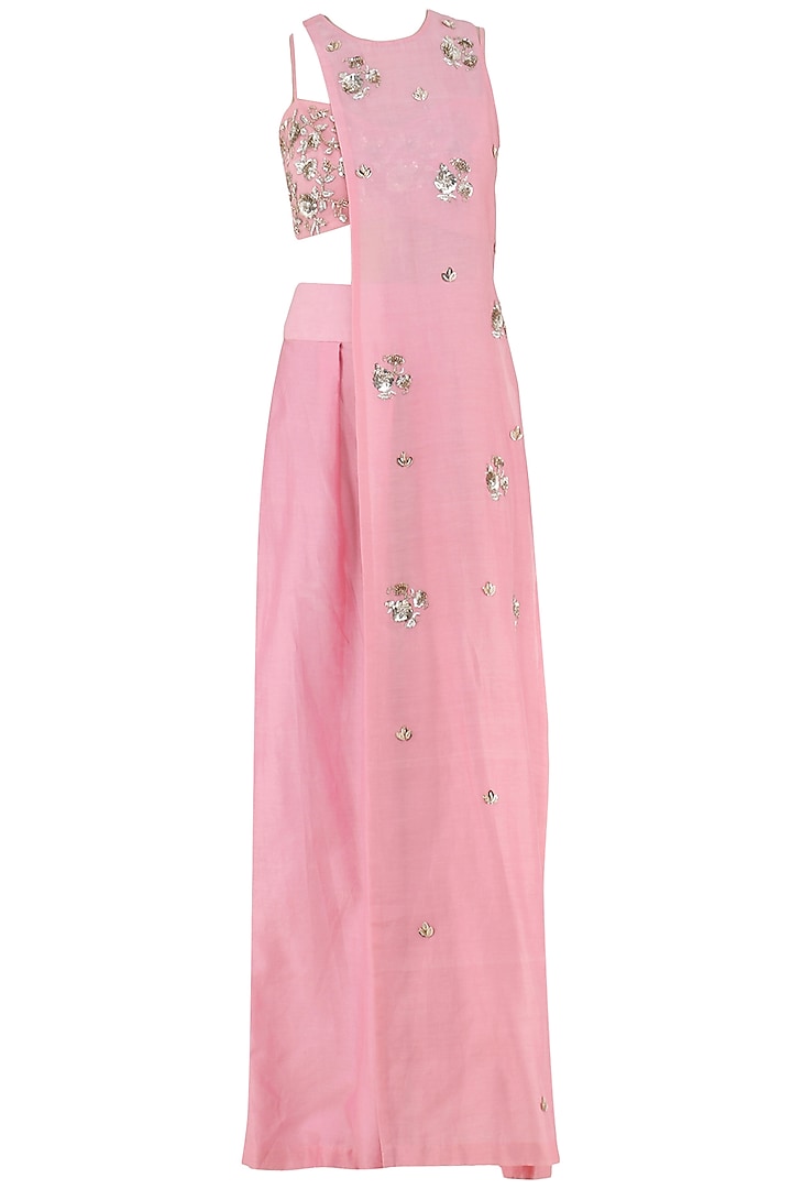 Peony pink embroidered crop top, cape and pants set available only at Pernia's Pop Up Shop.