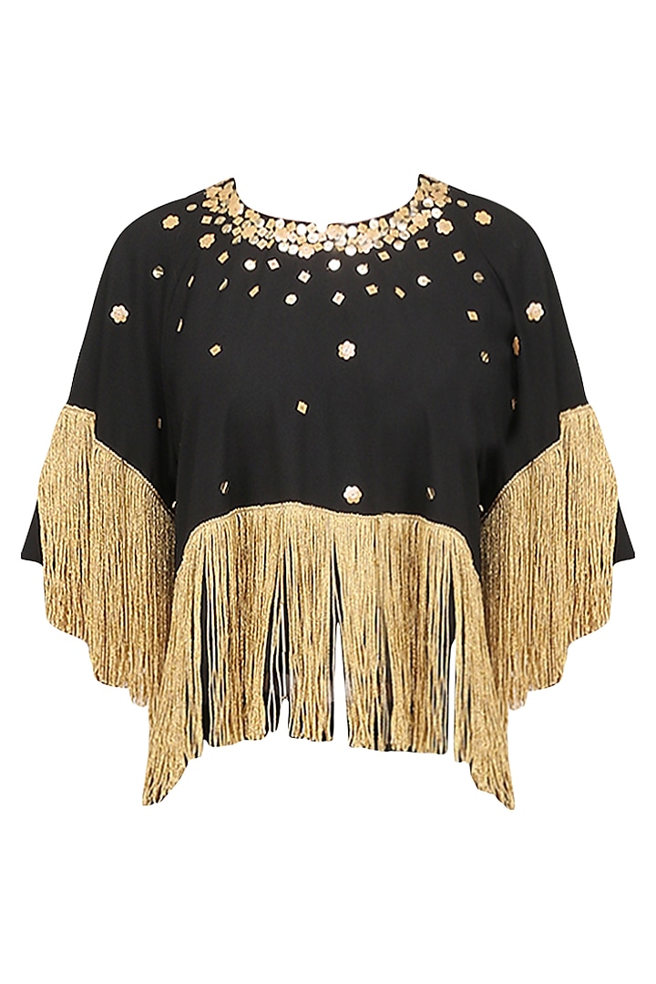 Black Embroidered Fringe Top by Ohaila Khan