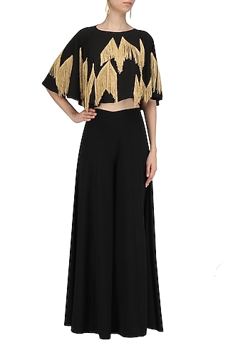 Black Chevron Embroidered Crop Cape by Ohaila Khan