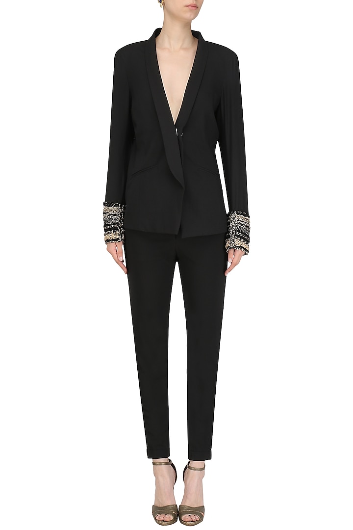 Black Embroidered Pant Suit