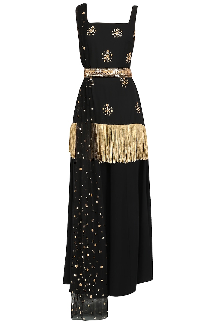 Black embroidered kurta with sharara set available only at Pernia's Pop Up Shop.