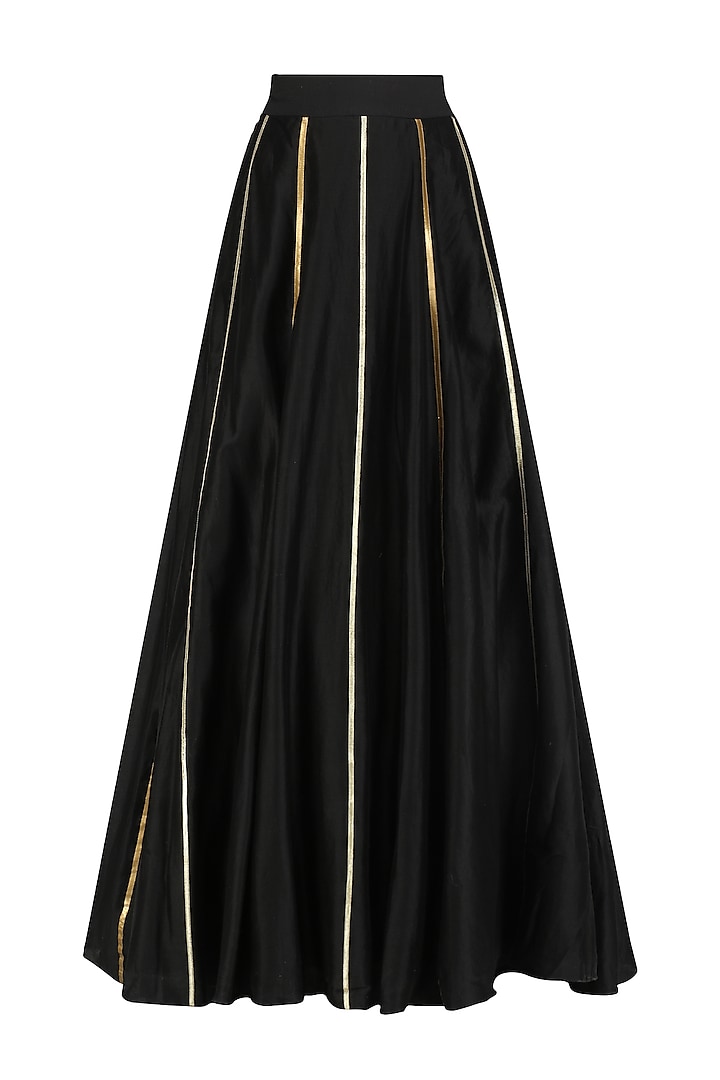 Black Gota Embroidered Circular Skirt by Ohaila Khan