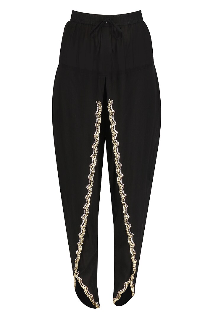 Black embroidered cold shoulder kurta with tulip pants set available only at Pernia's Pop Up Shop.