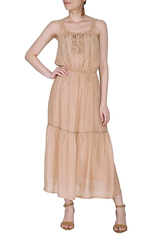 Chestnut Embellished Midi Dress by Ollari