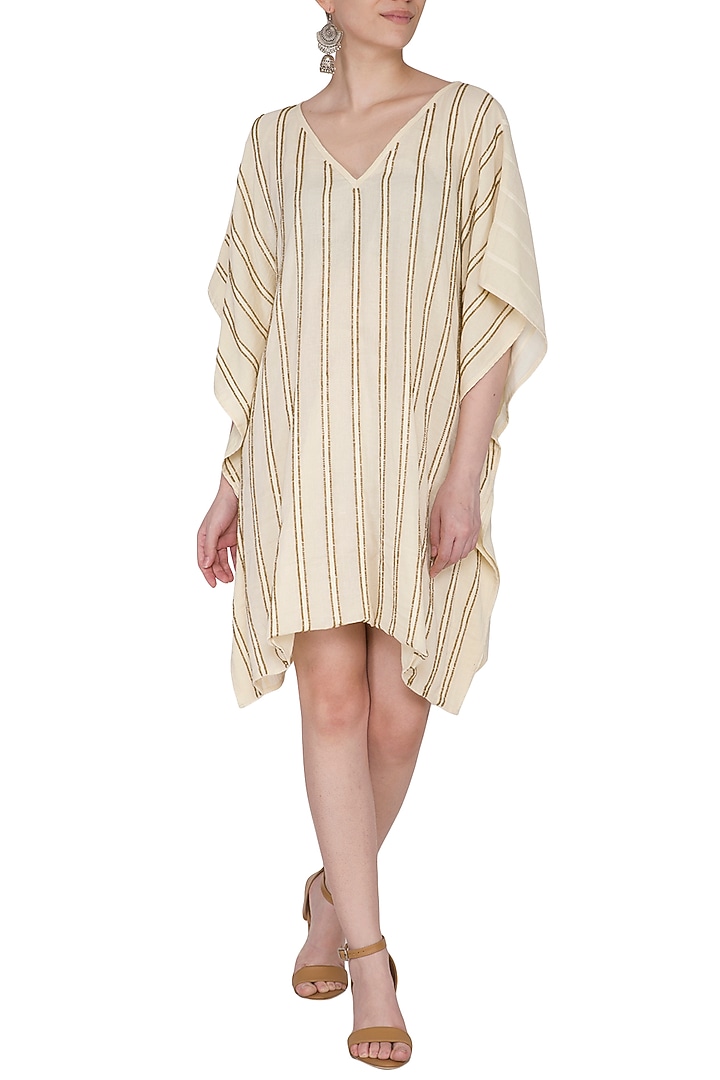 Ivory Hand Beaded Kaftan Dress by Ollari at Pernia's Pop Up Shop