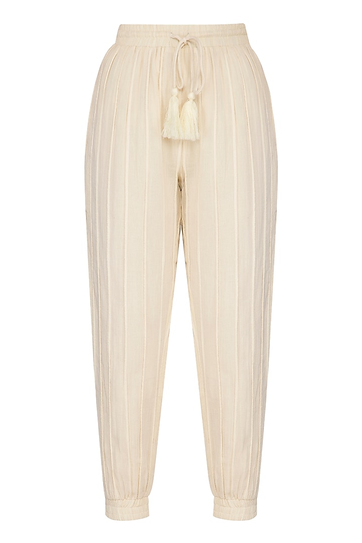 Ivory Cotton Jogger Pants by Ollari