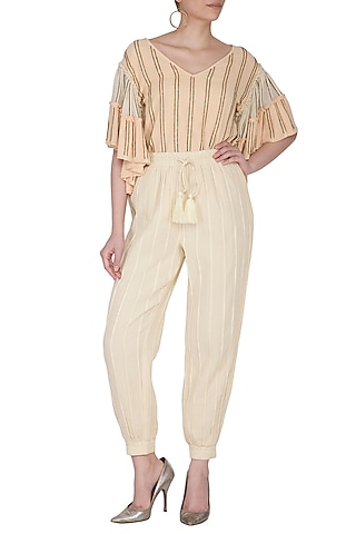 Ivory Cotton Jogger Pants by Ollari