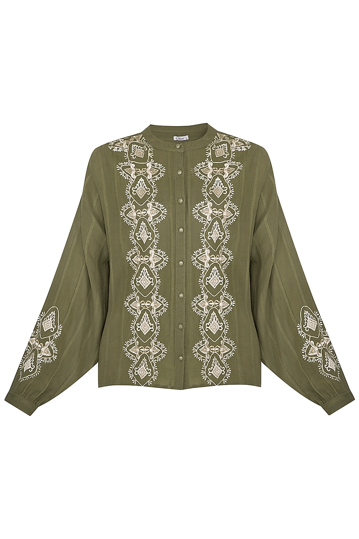 Green Embroidered Top by Ollari