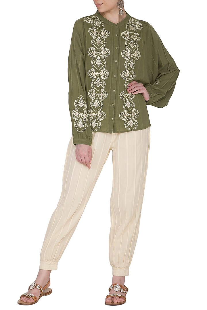 Green Embroidered Top by Ollari at Pernia's Pop Up Shop