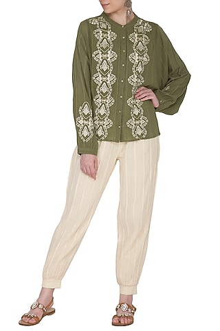Green Embroidered Top by Ollari