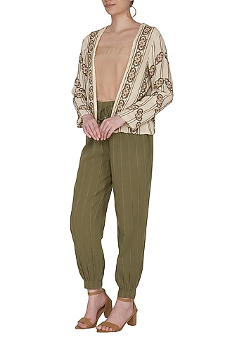 Ivory Embroidered Blazer Jacket by Ollari