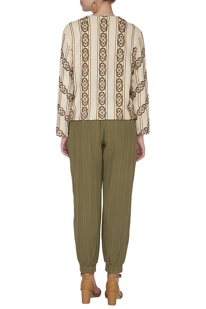 Ivory Embroidered Blazer Jacket by Ollari at Pernia's Pop Up Shop