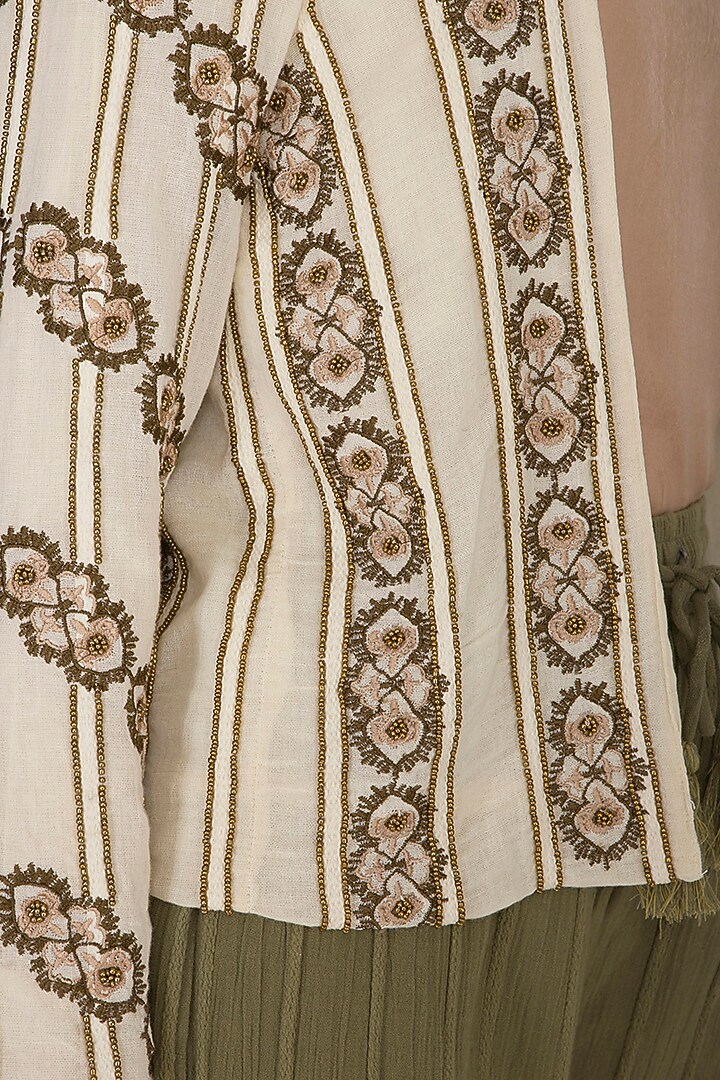 Ivory Embroidered Blazer Jacket by Ollari at Pernia's Pop Up Shop