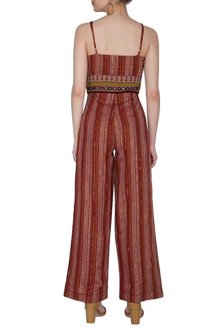 Wine Embroidered Striped Jumpsuit by Ollari at Pernia's Pop Up Shop