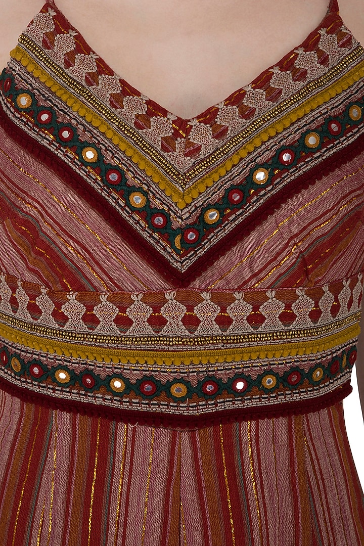Wine Embroidered Striped Jumpsuit by Ollari at Pernia's Pop Up Shop