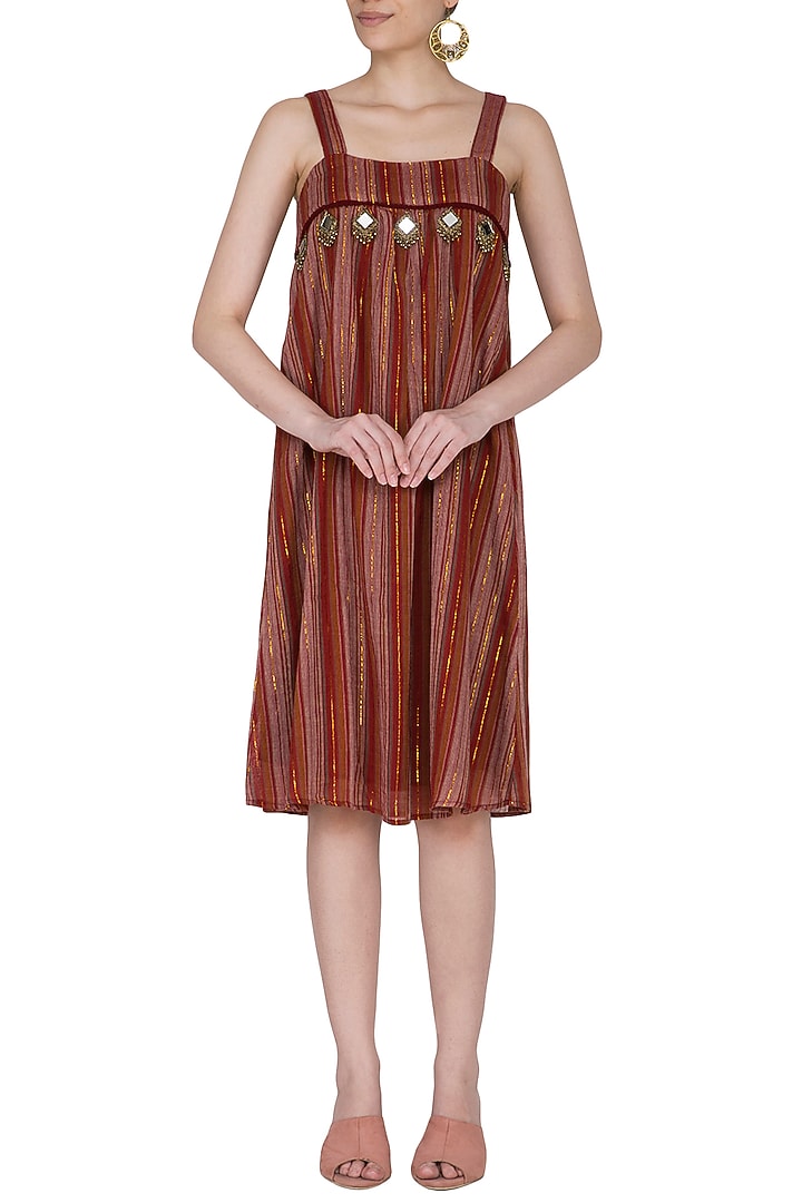 Wine Striped Knee Length Summer Dress by Ollari at Pernia's Pop Up Shop