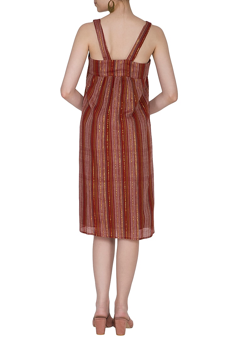 Wine Striped Knee Length Summer Dress by Ollari at Pernia's Pop Up Shop