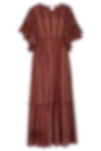 Wine Embroidered Maxi Dress by Ollari
