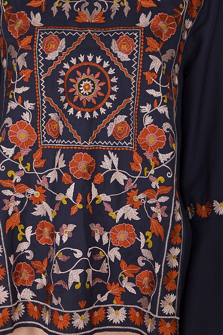 Navy Blue Embroidered Blouse by Ollari at Pernia's Pop Up Shop