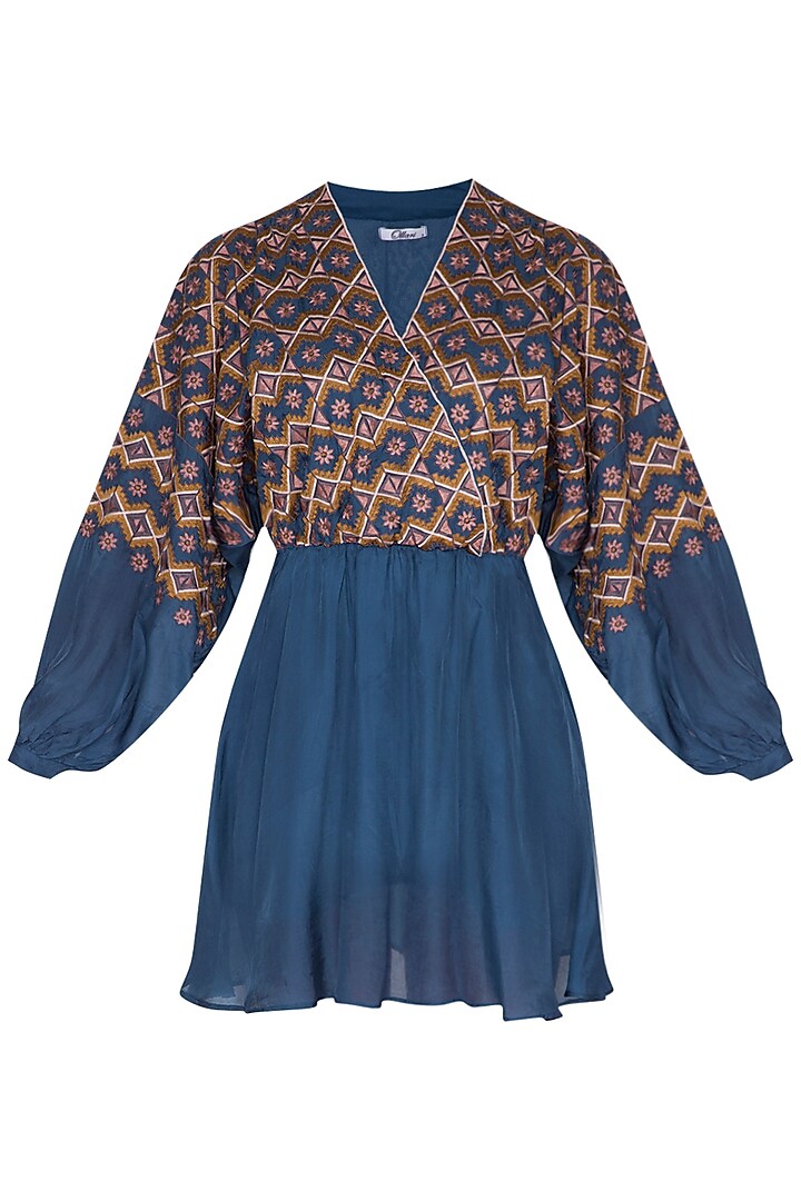 Agean Blue Embroidered Dress by Ollari