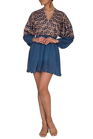 Agean Blue Embroidered Dress by Ollari