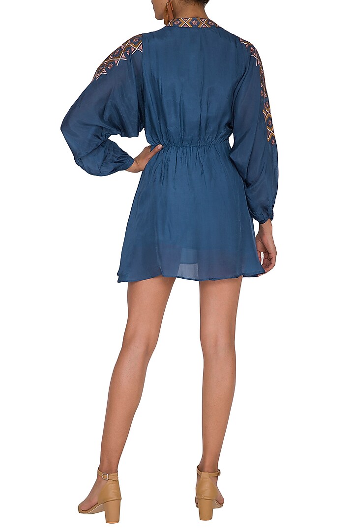 Agean Blue Embroidered Summer Dress by Ollari at Pernia's Pop Up Shop