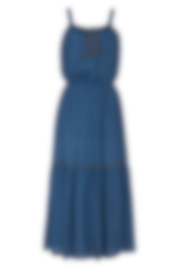 Agean Blue Embroidered Midi Dress by Ollari