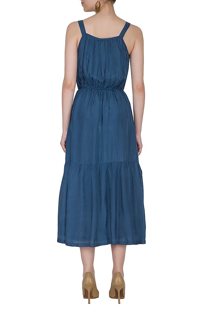 Agean Blue Embroidered Midi Summer Dress by Ollari at Pernia's Pop Up Shop