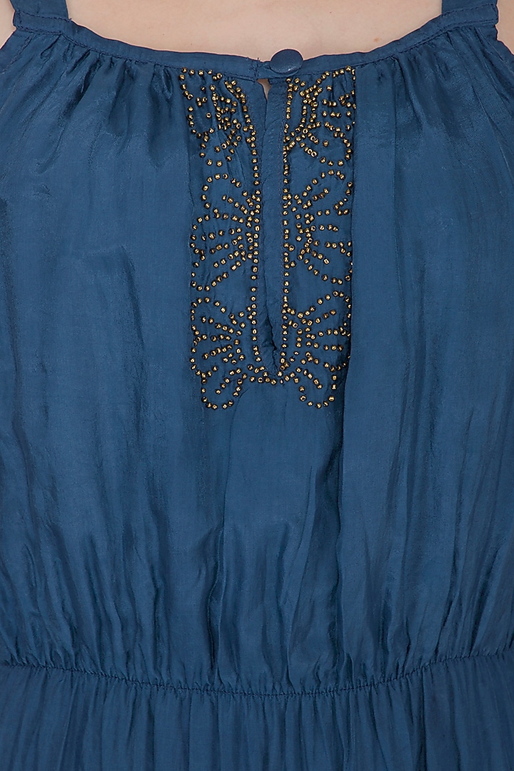 Agean Blue Embroidered Midi Summer Dress by Ollari at Pernia's Pop Up Shop