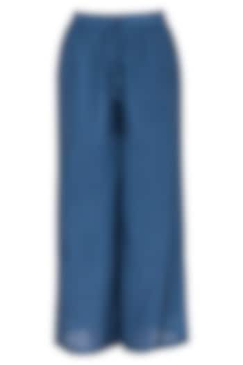 Agean Blue Wide Leg Tie-Up Pants by Ollari at Pernia's Pop Up Shop