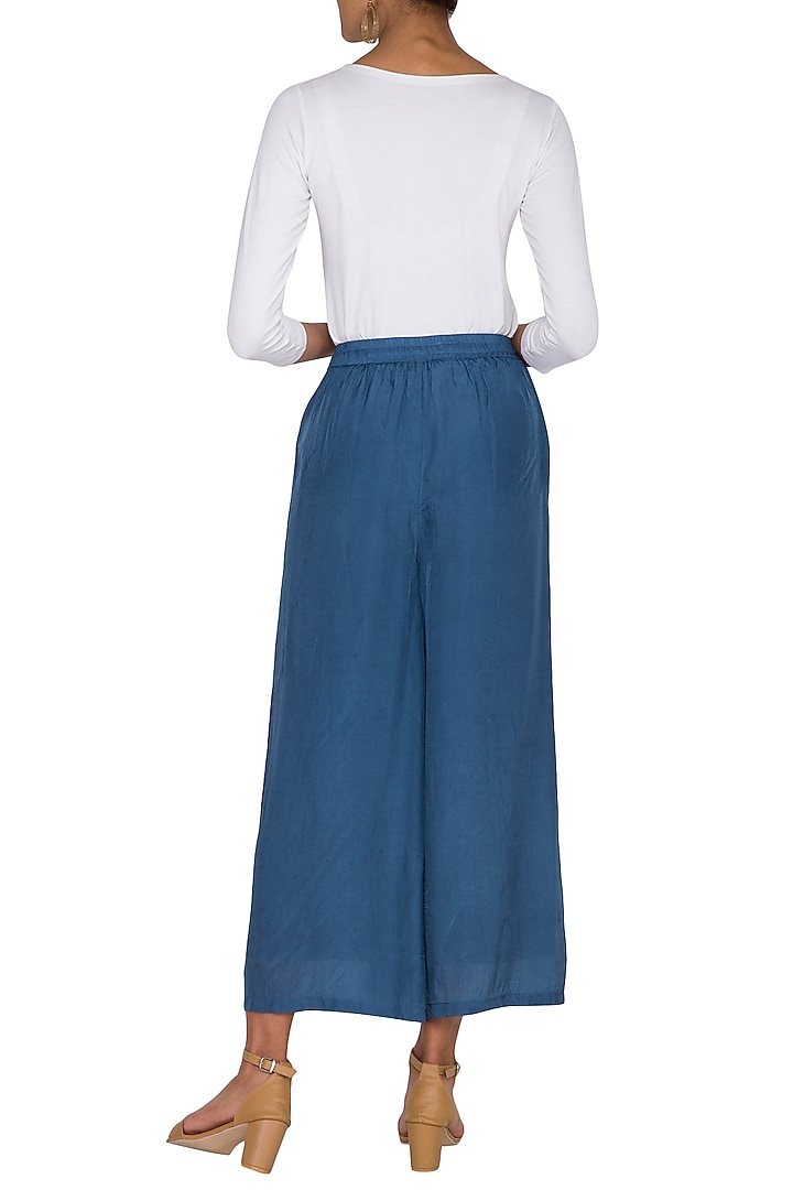 Agean Blue Wide Leg Tie-Up Pants by Ollari at Pernia's Pop Up Shop