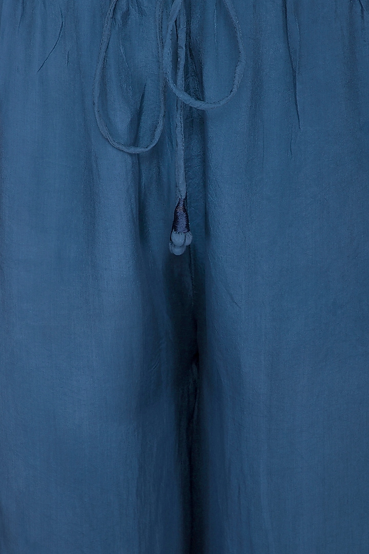 Agean Blue Wide Leg Tie-Up Pants by Ollari at Pernia's Pop Up Shop