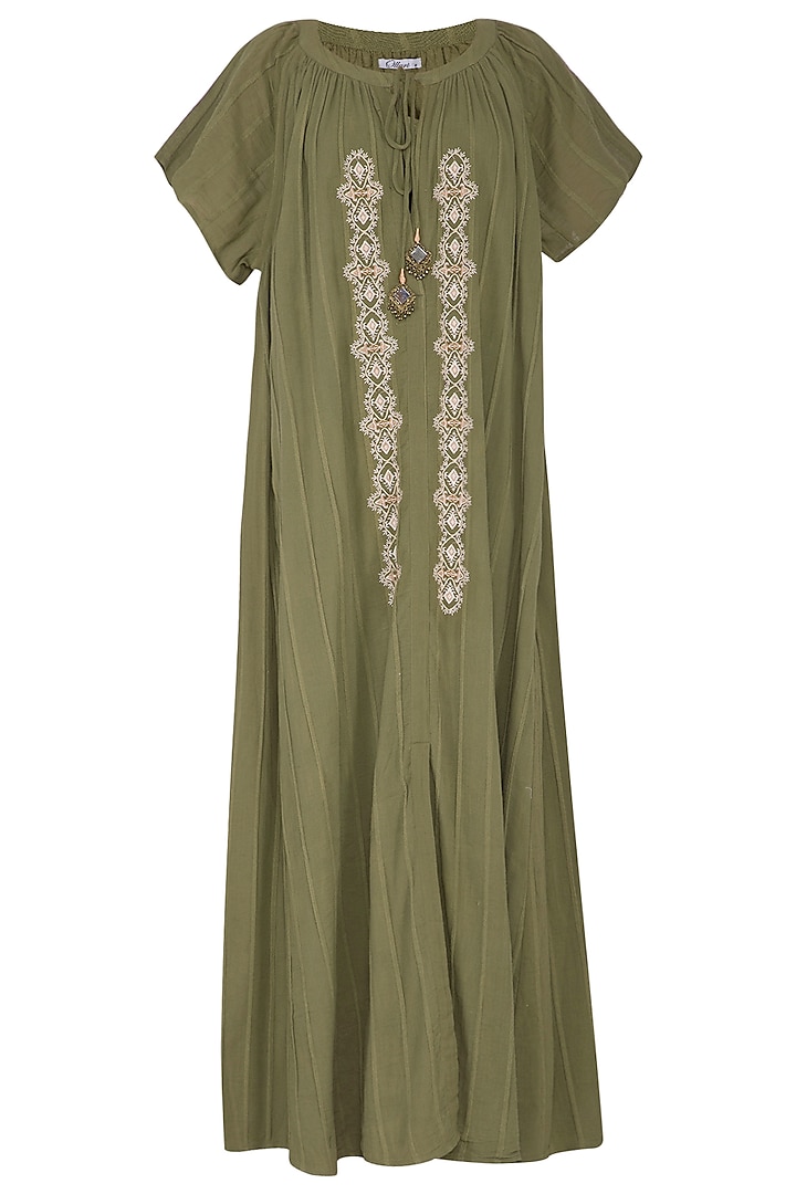 Green Embroidered Maxi Dress by Ollari