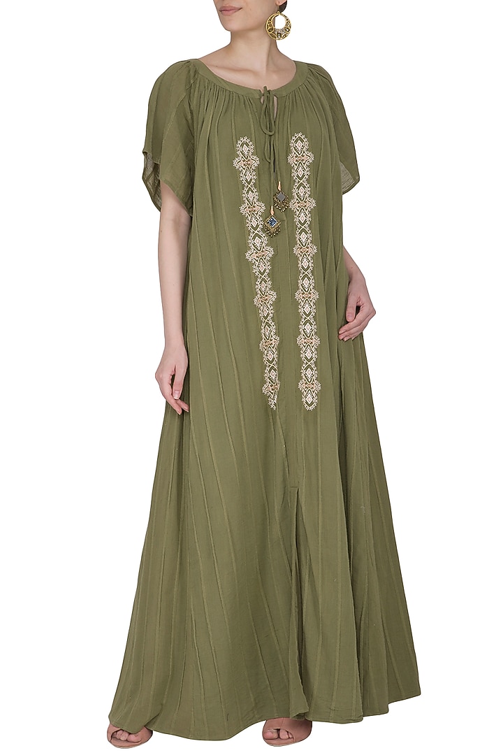 Green Embroidered Maxi Summer Dress by Ollari at Pernia's Pop Up Shop