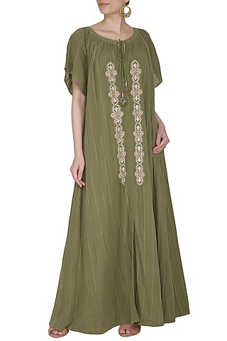 Green Embroidered Maxi Dress by Ollari