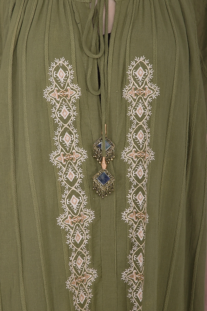 Green Embroidered Maxi Summer Dress by Ollari at Pernia's Pop Up Shop