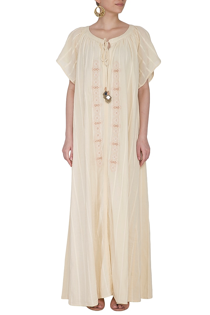 Ivory Embroidered Maxi Summer Dress by Ollari at Pernia's Pop Up Shop