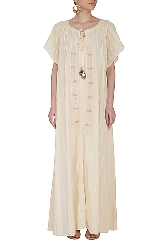 Ivory Embroidered Maxi Dress by Ollari