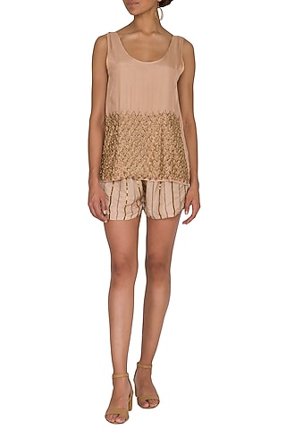 Chestnut Hand Beaded Tank Top by Ollari