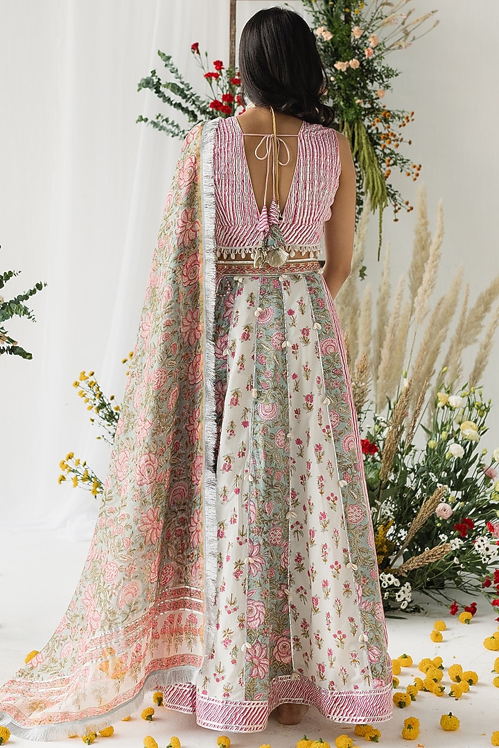 Multi-Colored Cambric Cotton Floral Printed Lehenga Set by Old Marigold at Pernia's Pop Up Shop