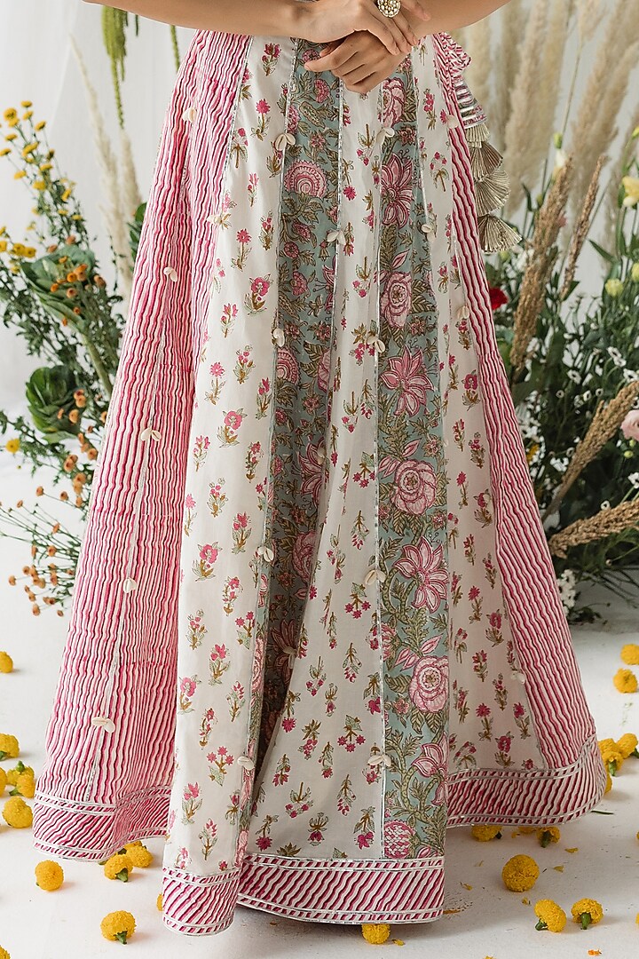 Multi-Colored Cambric Cotton Floral Printed Lehenga Set by Old Marigold at Pernia's Pop Up Shop