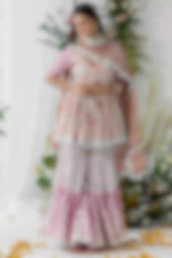 Pink Cambric Cotton Floral Printed Sharara Set by Old Marigold