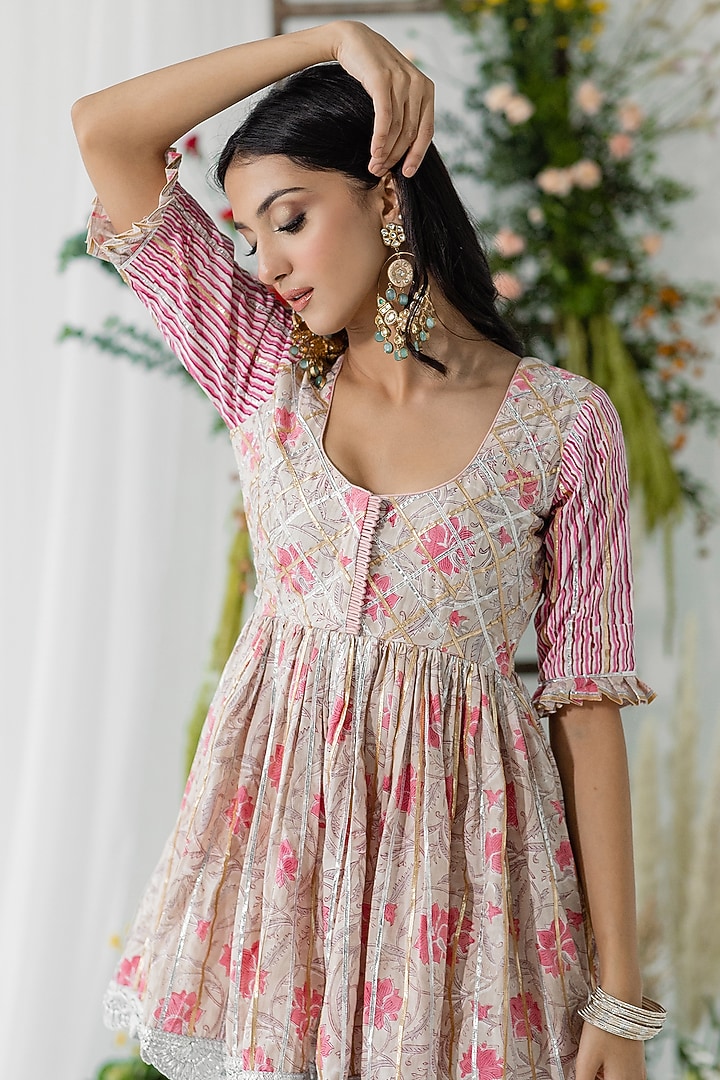 Pink Cambric Cotton Floral Printed Sharara Set by Old Marigold at Pernia's Pop Up Shop